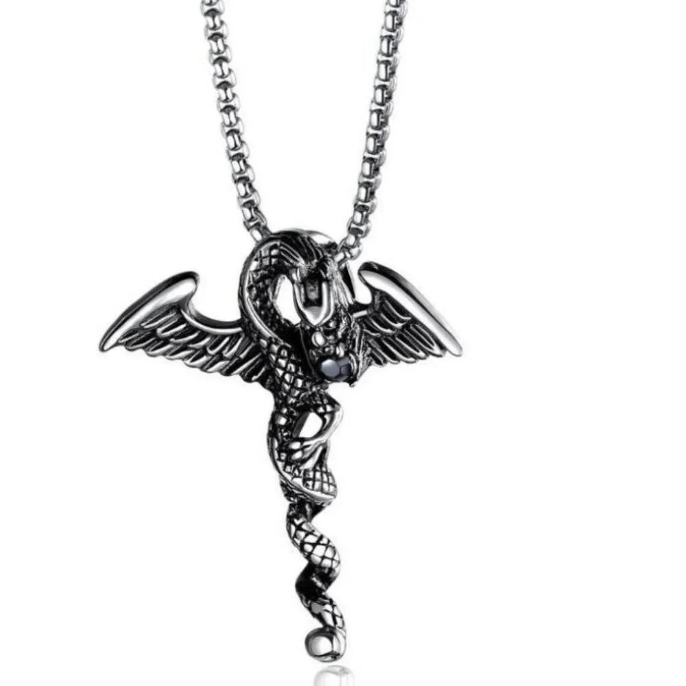 ❤️Stainless steel rhinestone dragon Necklace, N90201P137